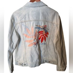 Levi's Ex-Boyfriend Embroider Flower, Mid Length Trucker Jacket, Size M